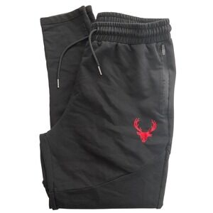 Bucked Up Mens Black Jogger Pants Red Stag Logo Zipper Pockets Large